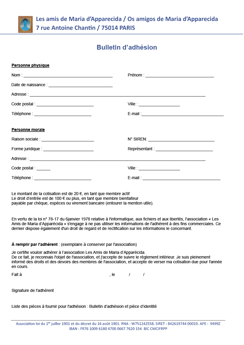 bulletin d'adhésion