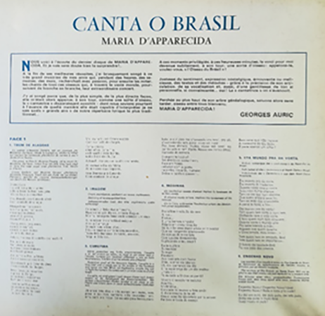 photo du disque Maria d’Apparecida canta o Brasil, verso 